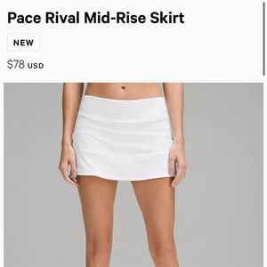 Pace Rival Skirt Size 4 White Mid Rise MR Lululemon